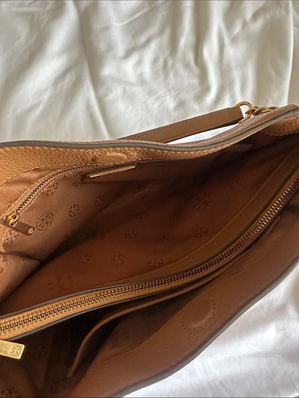 Tory Burch Tan Pebbled Leather Tote with Gold Hardware